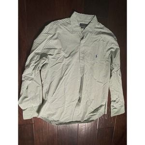 Polo Ralph Lauren Men's XL Custom Fit Plaid Green Blue White Button Down Shirt